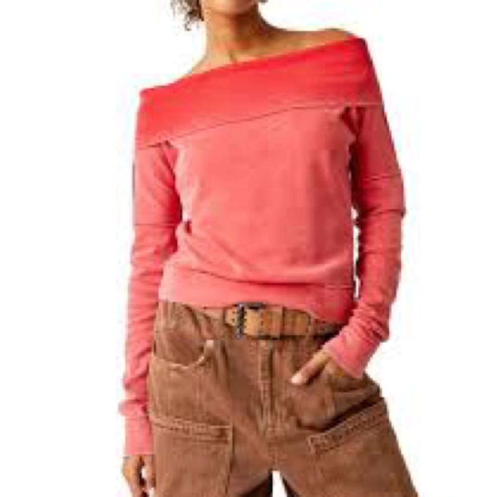 Free People Red Off-the-Shoulder Sweater